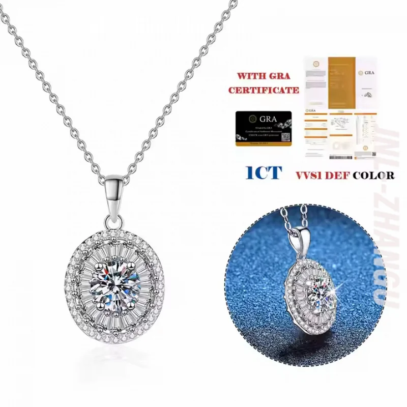 

Wholesales Certified Brilliant Sparkling Necklace Jewelry 925 Sterling Silver Moissanite Pigeon Egg Pendant Necklaces for Women