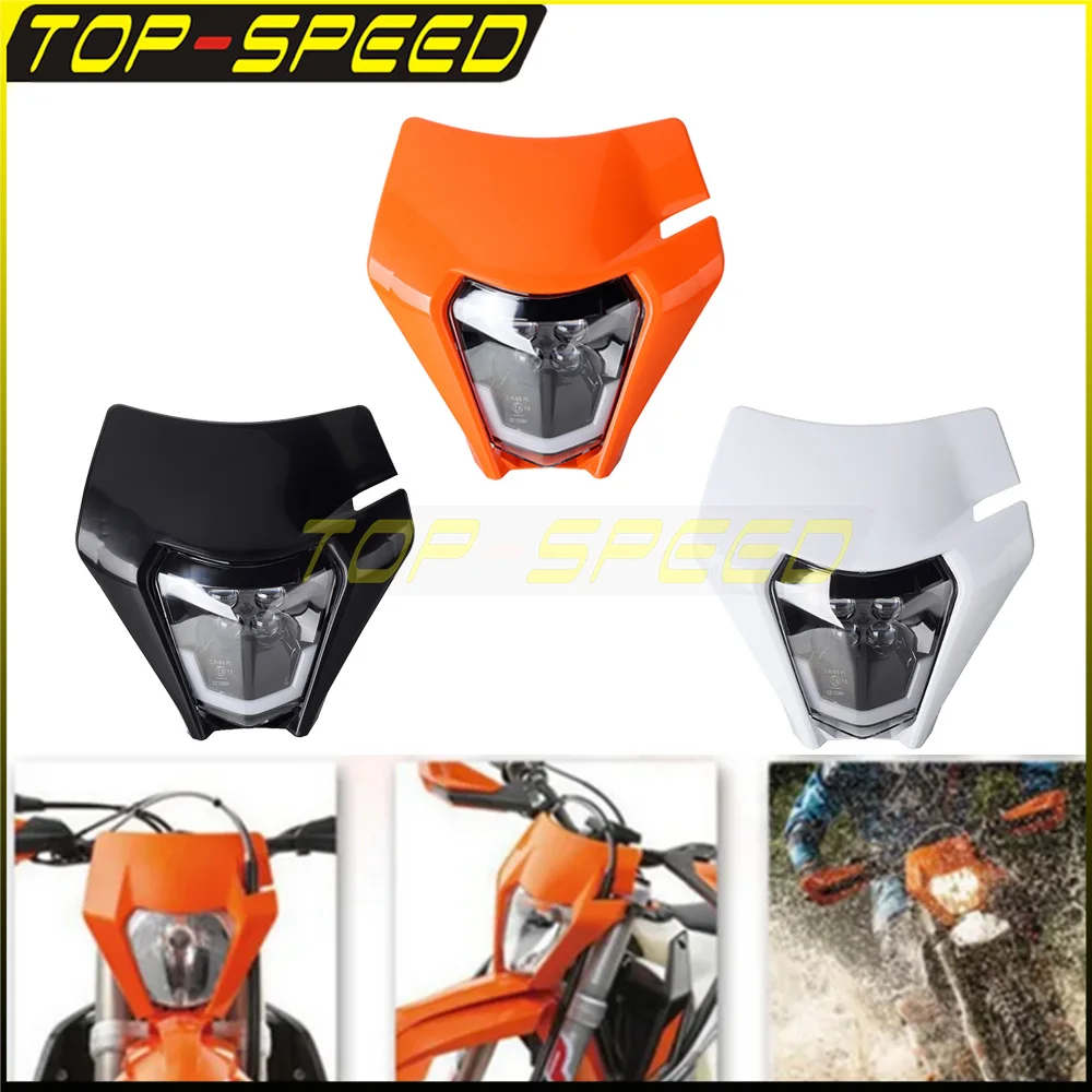 Motorcross White Head Light LED E8 Headlamp Fairing For 350 450 500 EXC-F AU BR EU US Factory Edition SIX DAYS Naked Motorcycle