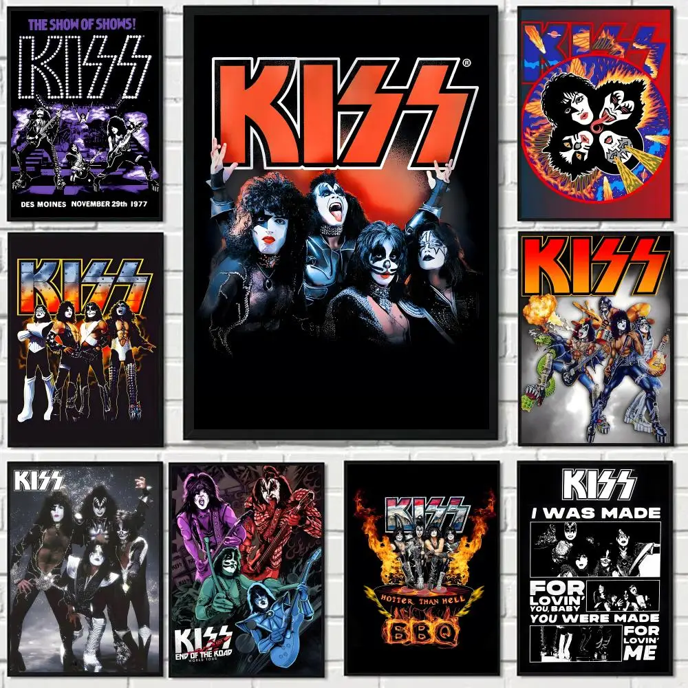 Rock Band Kiss Kraft Poster HD-Kunstposter, selbstklebend, für die Wand, wasserfest, für Zuhause, Wohnzimmer, Schlafzimmer, Bar, ästhetische Dekoration