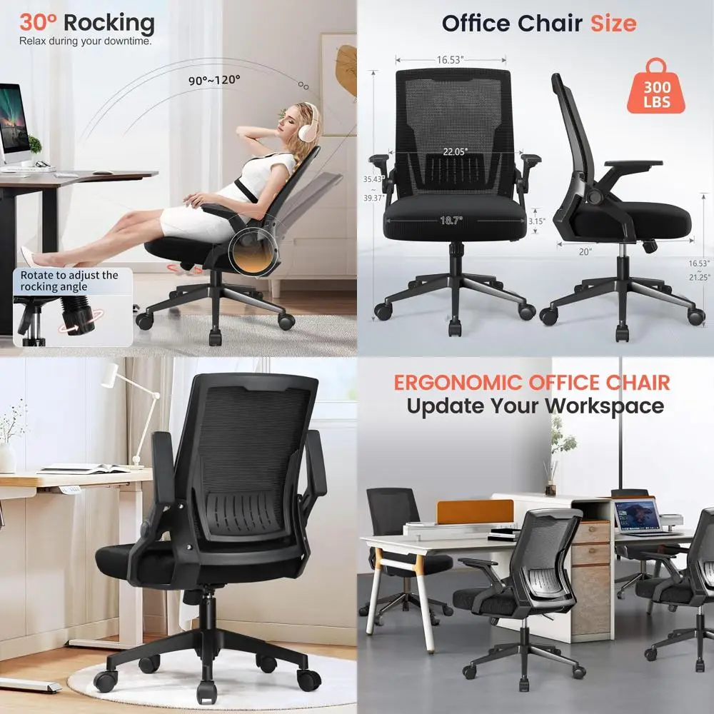 

Ergonomic Mesh Office Chair with Padded Armrests and Lumbar Support for Executive or Home Use
