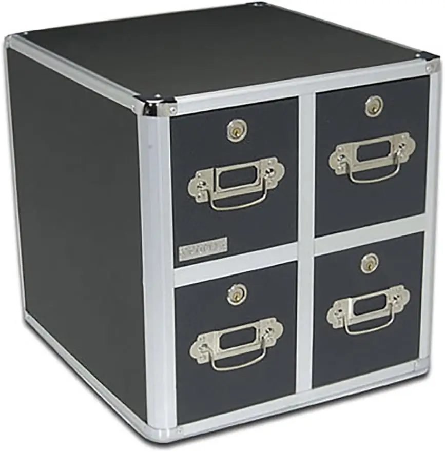 CD Case Holder - File Cabinet CD Rack w/ 2 Drawers and Key Locks, 8 x 14.5 x 15.5 Inch DVD Organizer and CD Storage Box -