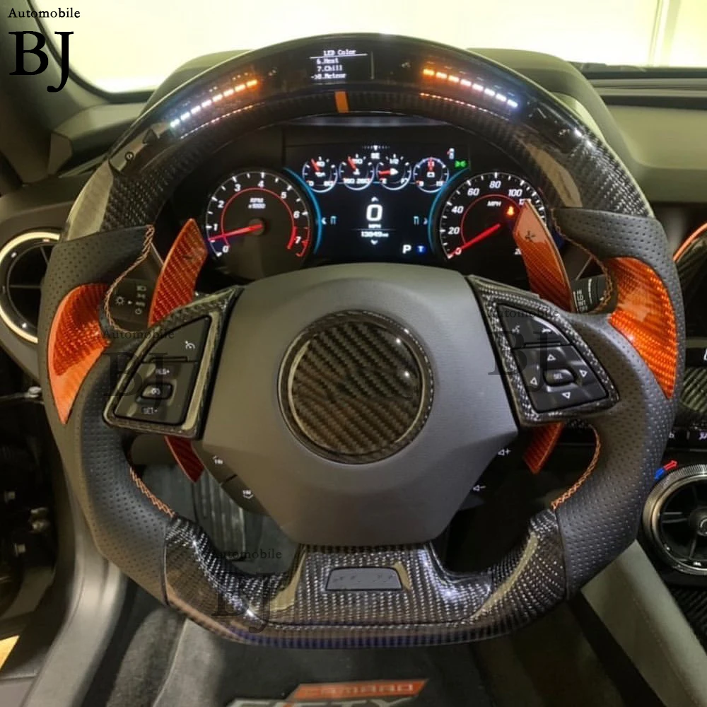 Carbon Fiber LED Steering Wheel Fit For Chevrolet Corvette Camaro SS ZL1 Customized Wheel 2016-2023