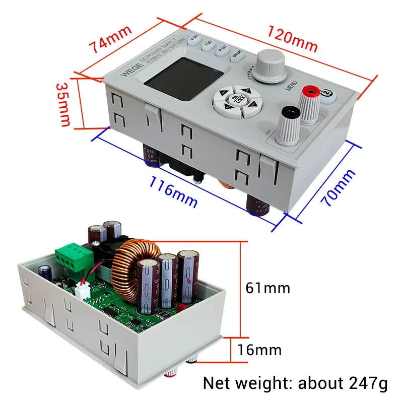 

WZ6012 High-power Adjustable 60V 12A DC Step-down Charging Module Constant Voltage Constant Current Buck Converter Power Supply