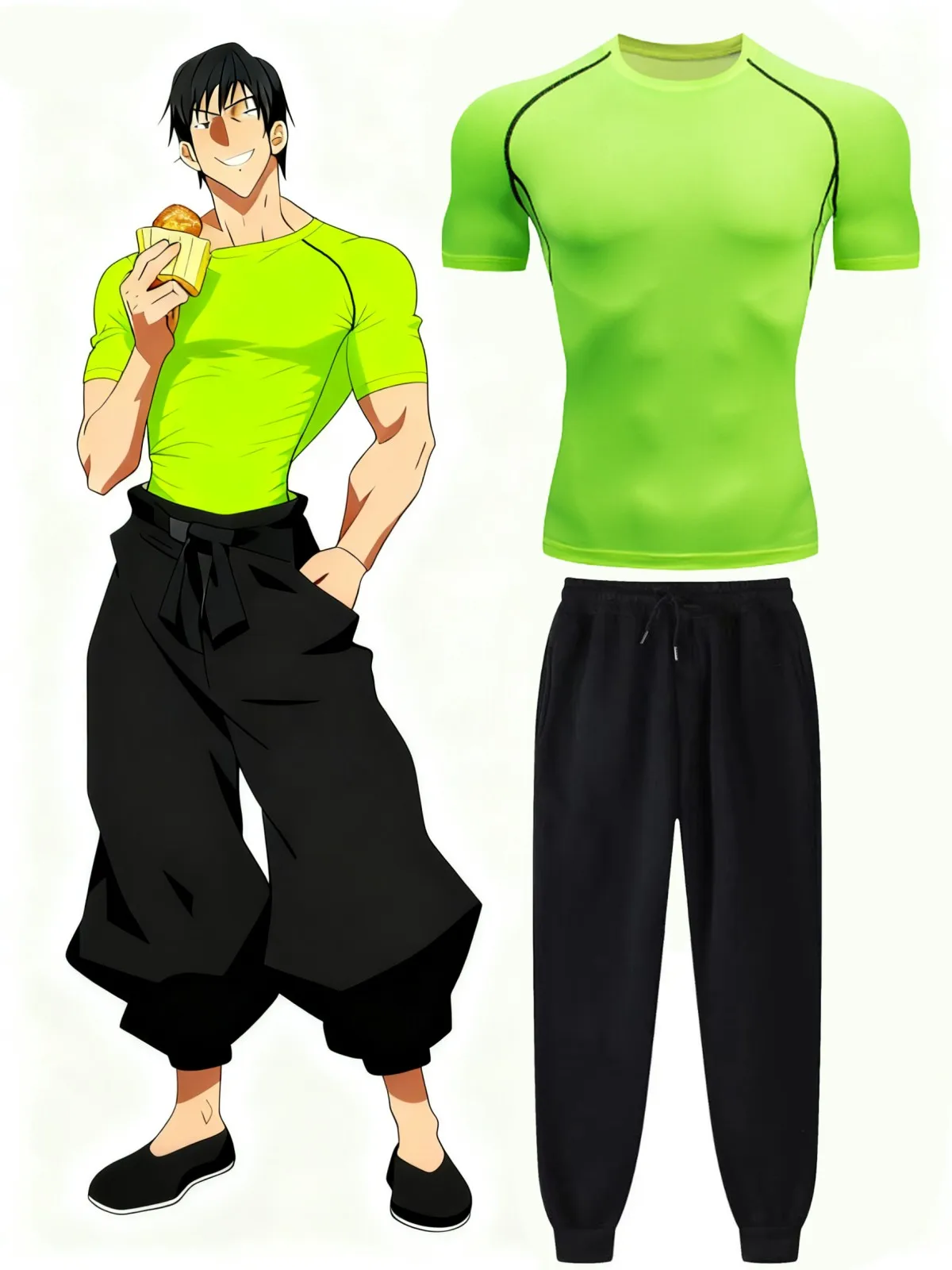 Anime Jujutsu Kaisen Toji Compression Shirt Set Casual Performance Set Men's Athletic Workout Quick Dry Tee+Sweatpants Unisex image 6
