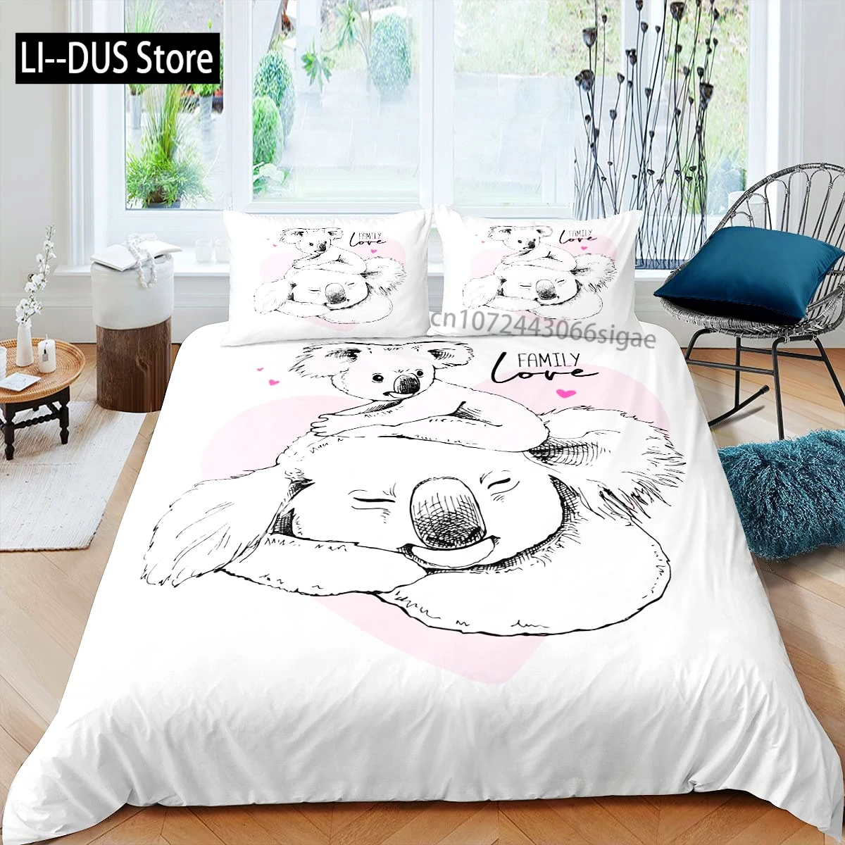 

Kawaii Koala Bedding Set Full Size For Kids Boys Girls,Cartoon Animal Comforter Set Quilt Duvet Green Leaves Bedroom Decor 3pcs