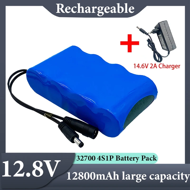 32700 LiFePO4 rechargeable battery pack 12V 12800mAh built-in 40A same port balanced BMS 4S1P 12.8V power supply + 14.6V charger