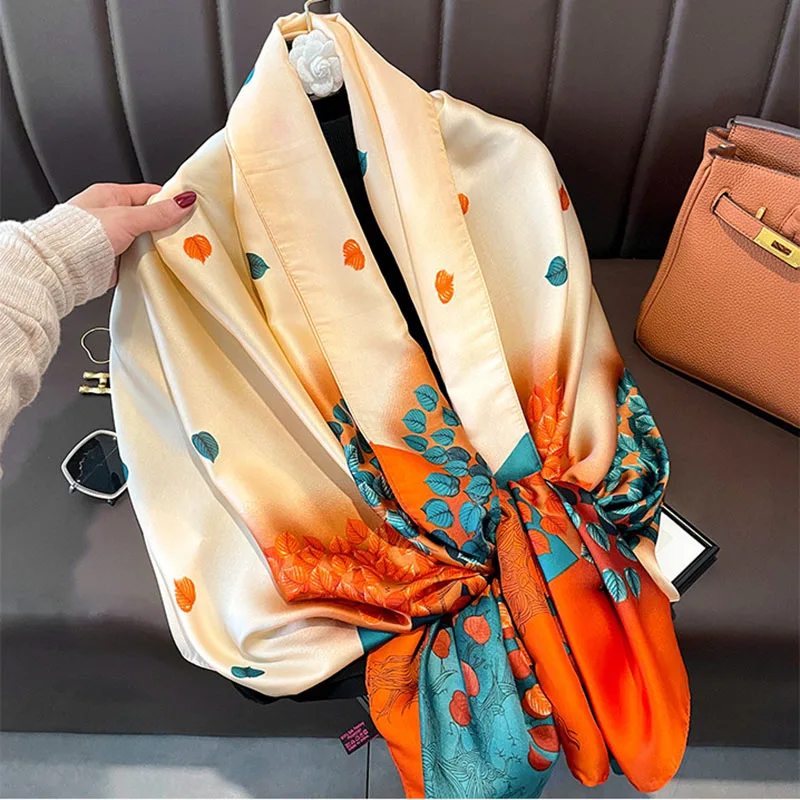 Spring Scarf Women\'s Luxury Design Scarf Silk Smooth Scarf Soft Muslim Headband Shawl Beach 85x180cm