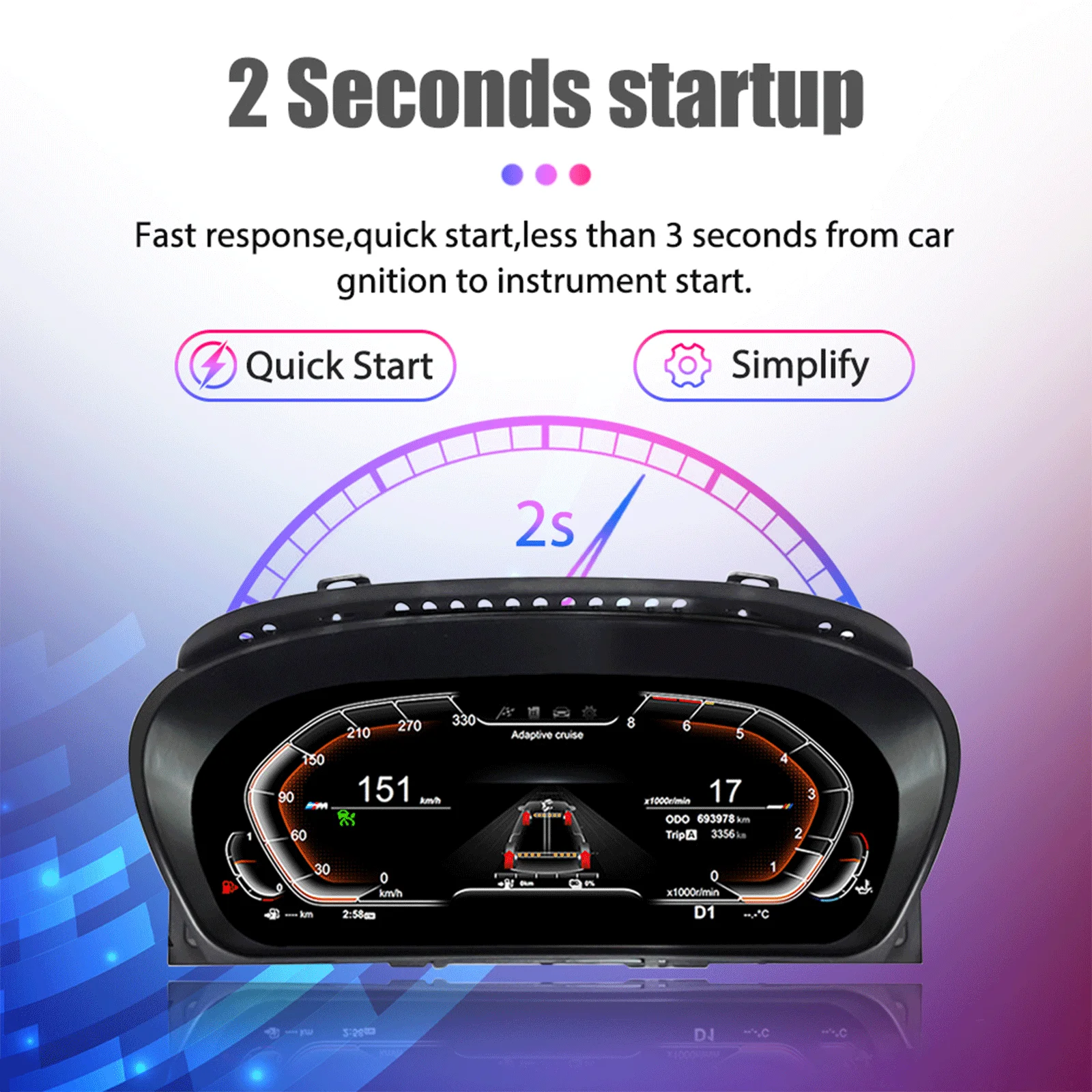12,3'' Digitales Dashboard für BMW 5er Serie E60 E61 E63 E64 Baujahre 2003-2009 Digitales Cluster-LCD-Tachometer Virtuelles Cockpit Carplay Android Mirror – Detail 7
