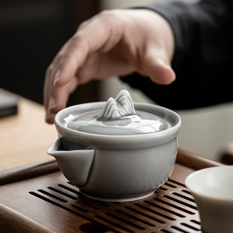 Ice Gray Enamel Pot Ceramic Kung Fu Teapot Teacup Japanese Style Handmade Iceberg Tureen Make Device Ceramic Teapot Tea Infuser