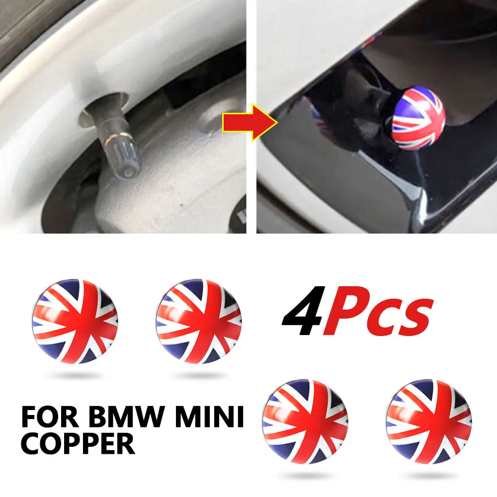 4Pcs Red Union Jack UK Flag Ball Car Tire Wheel Valve Stem Cap Cover For BMW Mini Cooper