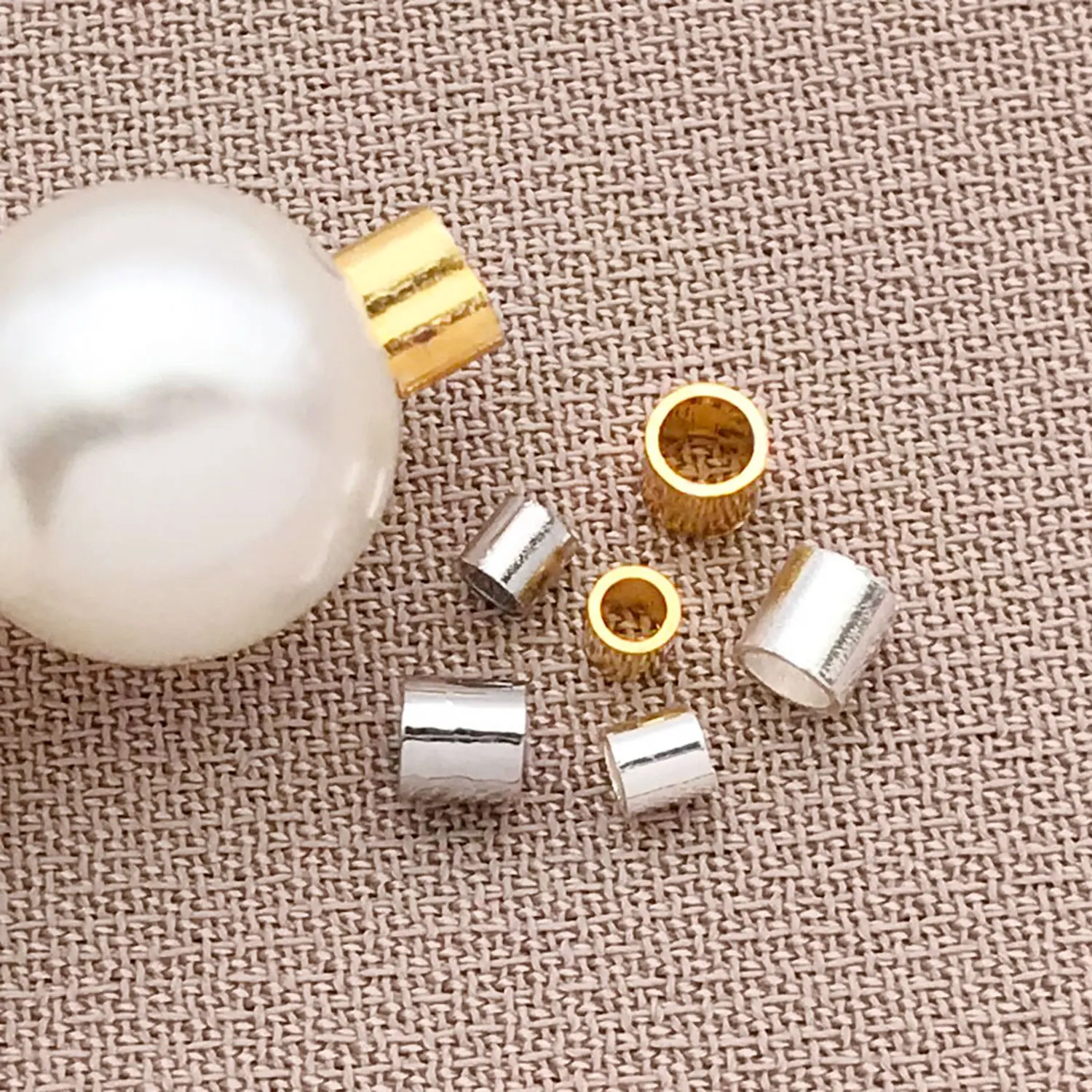 Mix 50pcs 18K Copper Plated Real Golden Thick Silvery White Golden Tubular Positioning Beads, DIY Jewelry Making Accessories