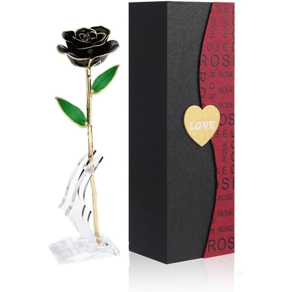 

Gold Dipped Rose Black ,Rose Flowers with Transparent Stand & Gift Box,Gift for Mom,Lover,Women,Thanksgiving Day