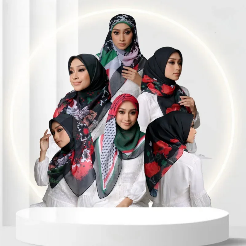 

Palestinian Chiffon Scarf Printed Shawls Wraps Women Large Soft Scarf Palestine Scarves Muslim Women's Hijabs 110*110cm