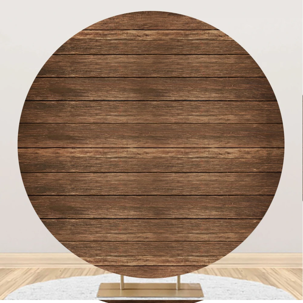 Wood Round Backdrop for Cover Photography Rustic Brown Wooden Board Wedding Baby Shower Birthday Party Circle Photo Background