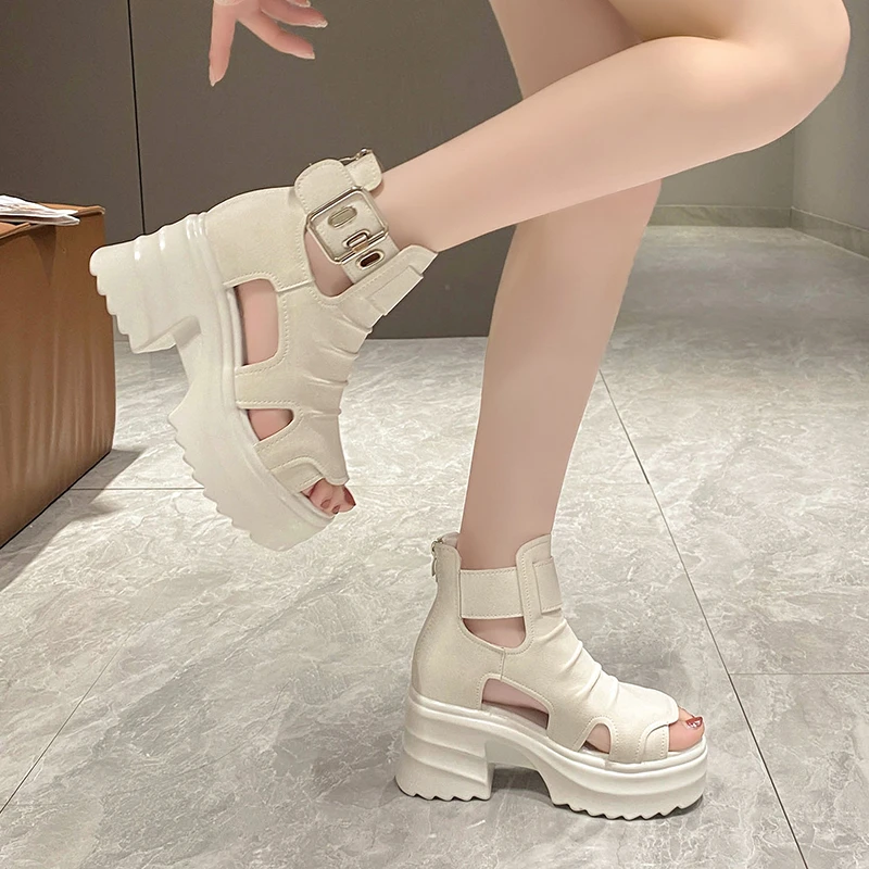 Hot Summer Sandals 8CM Wedge Heels Sneakers New Women Beach Flip Flop High Platform Casual Sandals Breathable Walking Slippers