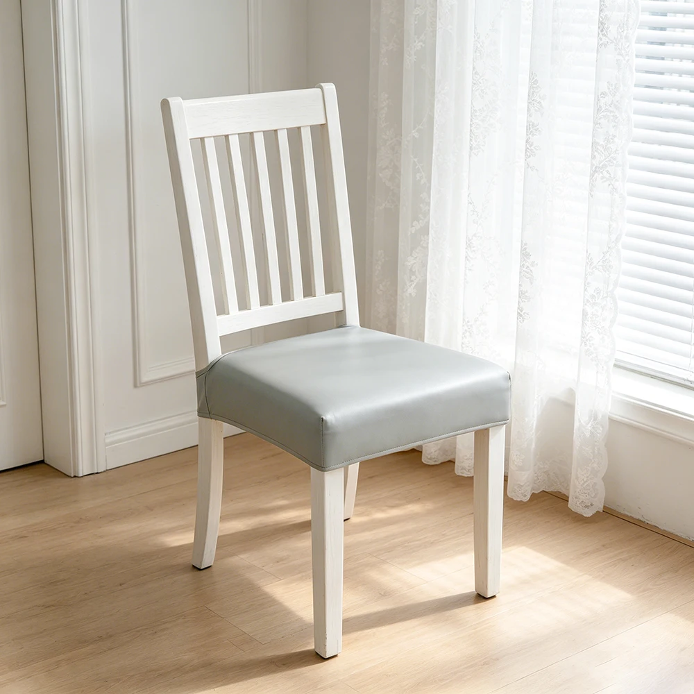 WaterProof Chair Covers PU Leather Easy to Clean Elastic Seat Slipcover Solid Chair Slipcover for Kitchen Dining Living Room
