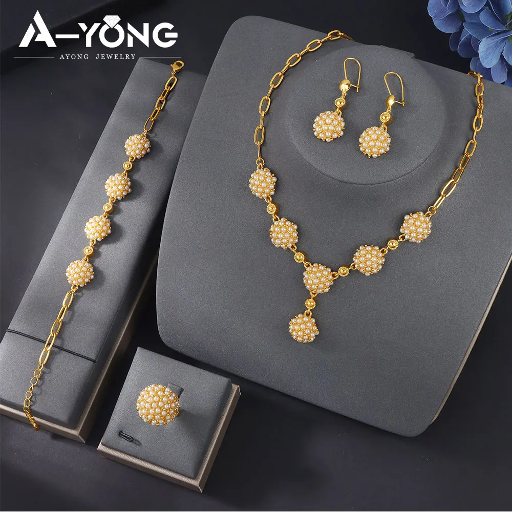 

Дубай, Нигерия, модный комплект ювелирных изделий с жемчугом, 24-каратное позолоченное итальянское ретро ожерелье в стиле бохо, арабские женские изысканные ювелирные изделия для вечеринок