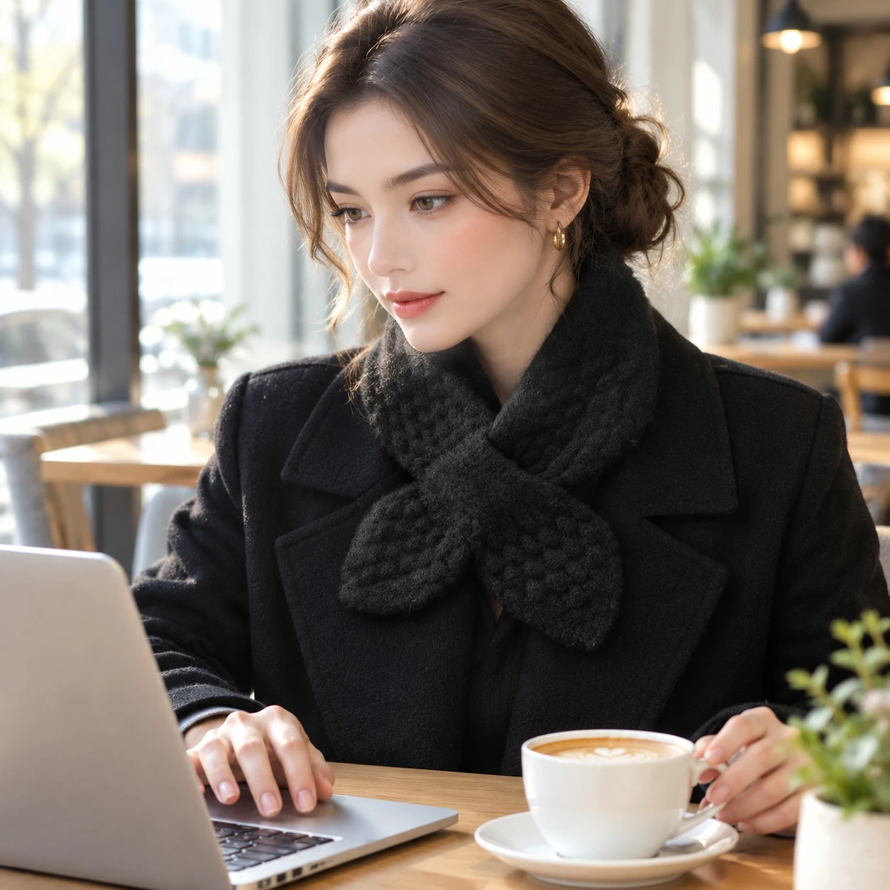 Polyester Blend Neck Warmer for Daily Commute Women's False Collar Scarf No Tie Cross Hole Wrap Warm Winter Accessories