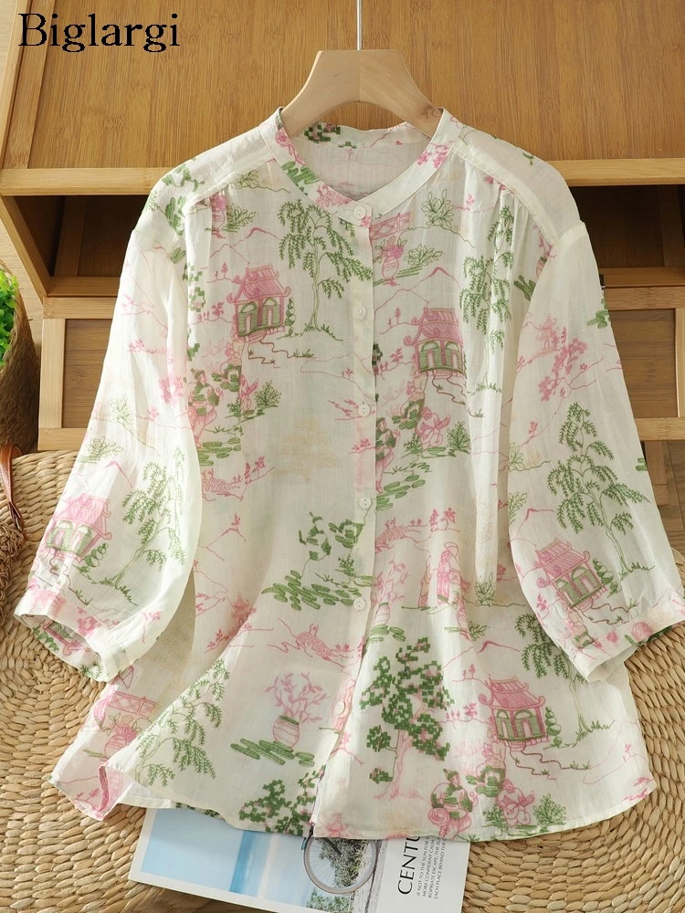 

Oversized SSpring Summer Long Sleeve Shirts Women Pink Flower Floral Print Ladies Blouses Fashion Casual Loose Woman Shirt