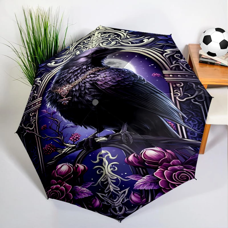 1PC Gothic skul Raven Umbrella Automatic Open/close, Sturdy Iron Frame & 8-Rib Struct, Umbrella for Women & Men, Christmas Gifts