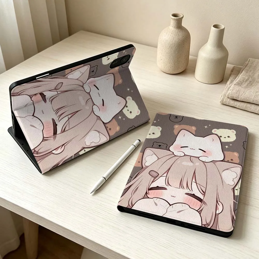 Cute Cat Girl For Xiaomi Mi 8 7 6 5 Mini Ultra Pro Redmi Pad Pro SE 2 Poco Pad Fashion Soft Pen Tray Tablet Case