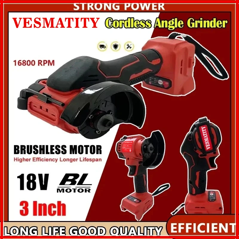 3Inch Mini Angle Grinder Cordless Grinding Polishing Machine Electric Diamond Cutting Grinder Power Tools Fit Milwaukee Battery