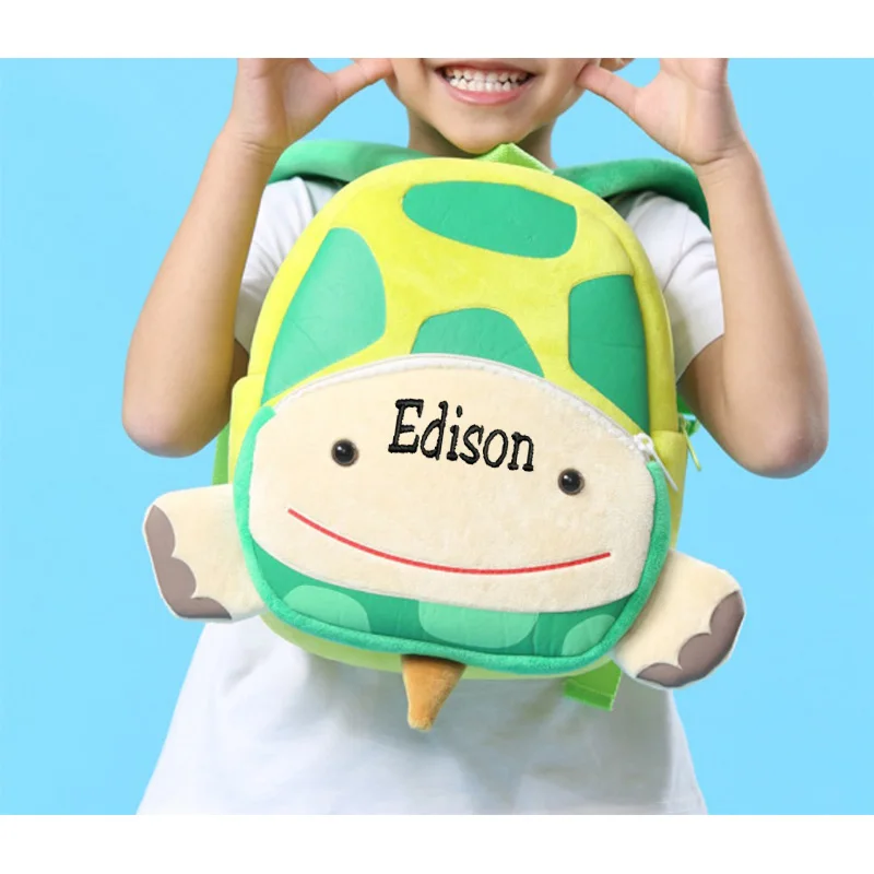 Personalized Turtle Children\'s Backpack Customized Name Baby Kindergarten Plush Animal Backpack Children\'s Day Gift Pack