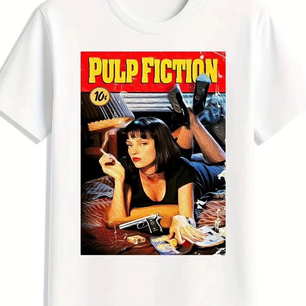 2026 Pulp Fiction Movie Poster Print T-Shirt Men Women Vintage Cotton Short Sleeve Summer Tees Oversized Y2K Tee Tops