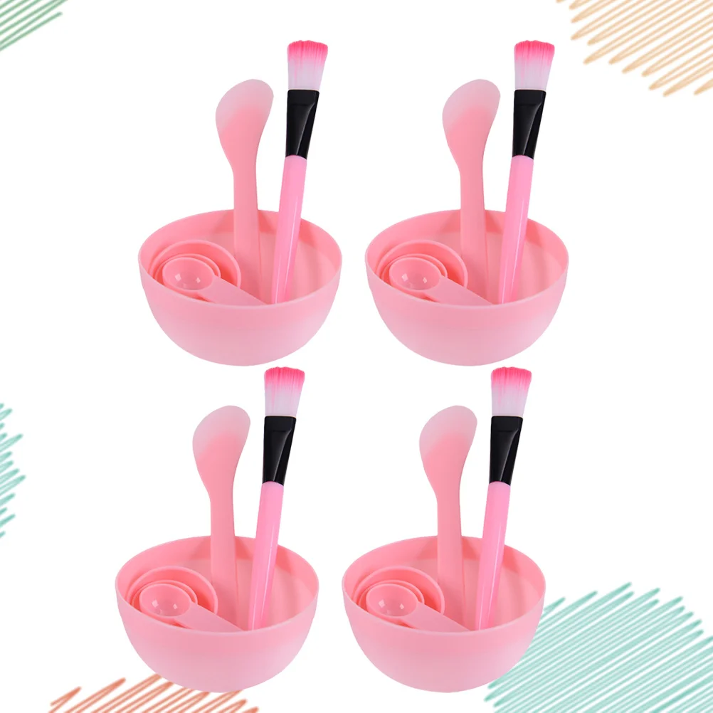 ชุดอุปกรณ์ทำมาส์กหน้า 4 ชิ้น ประกอบด้วย ชาม แปรง ไม้พาย ขวดสเปรย์ ฟองน้ำทำความสะอาดผิวหน้า สำหรับสุภาพสตรี