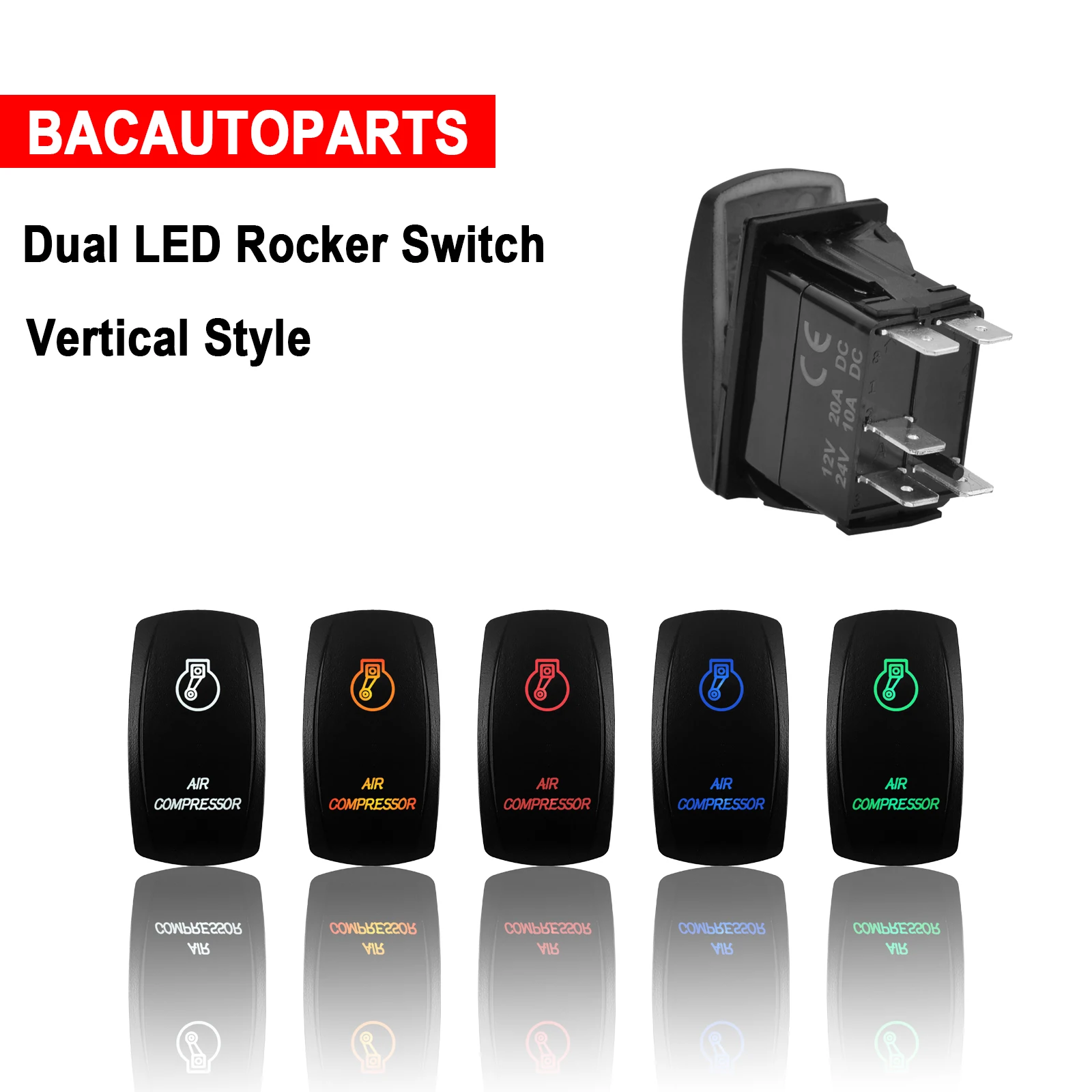 12V Spst 5pin On Off Dual Led Licht Luchtcompressor Tuimelschakelaar Voor Auto Marine Boot Auto Truck Auto Accessoires Waterdicht Ip68