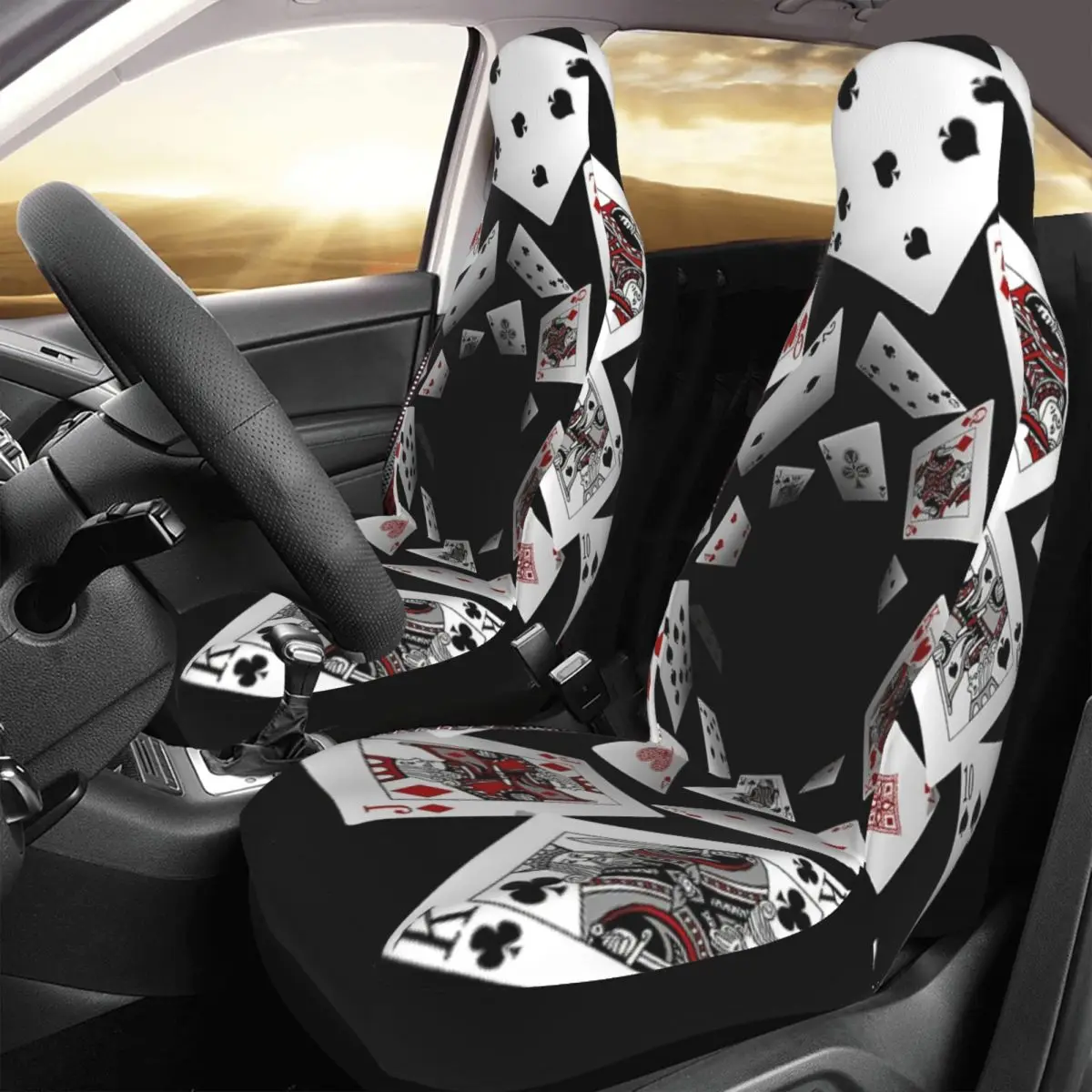 

Falling Cards Car Seat Cover Custom Printing Universal Front Protector Accessories Cushion Set