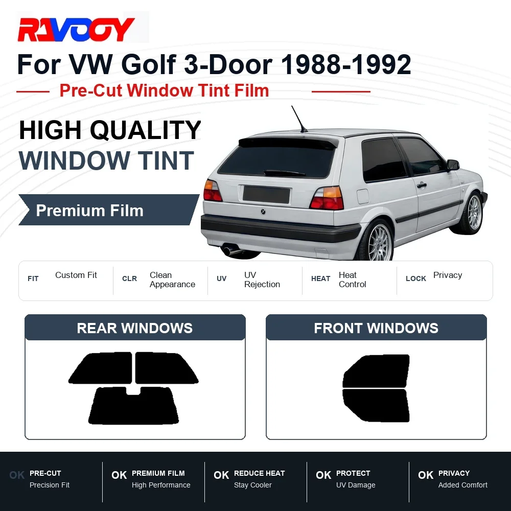 Premium Pre-Cut Window Tint For VW Golf 3-Door 1988-1992 Front & Rear Windows UV Heat Rejection Privacy Film