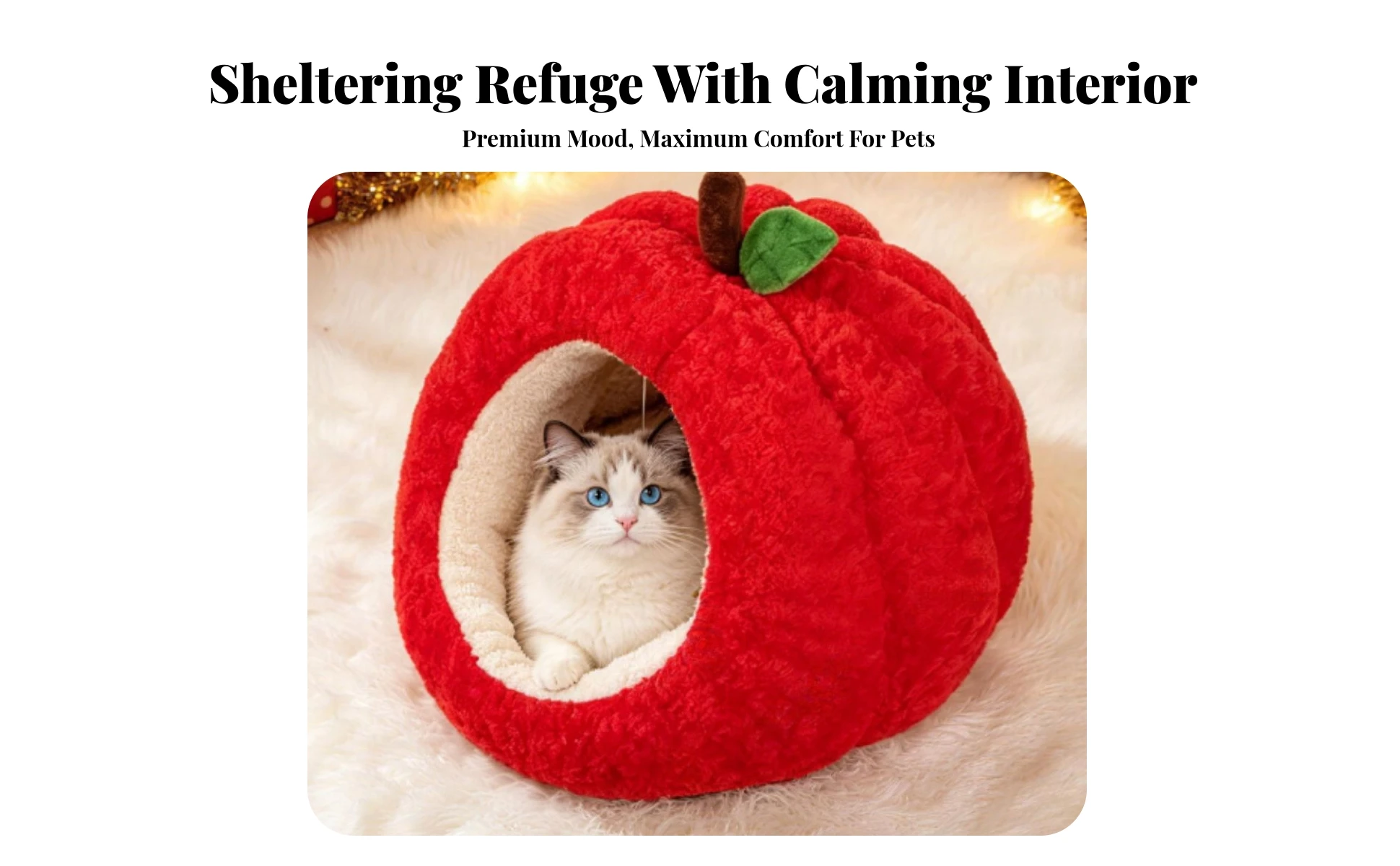 Apple-Shaped Pet Bed Cozy Enclosed Pet Bed with Removable Cushion Hideaway Cat House Warm Cat House with Cushion Soft for Cats
