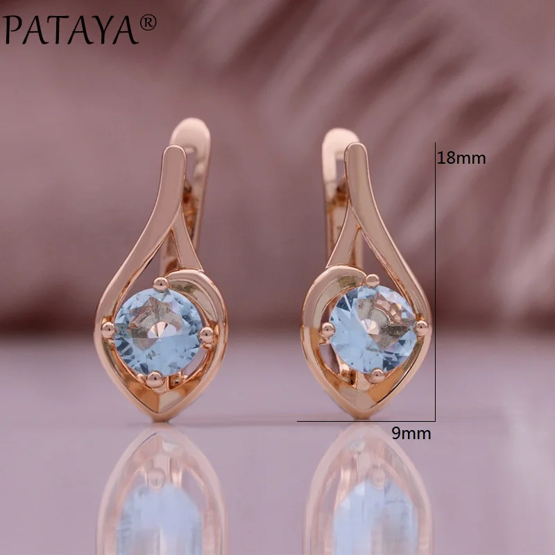 PATAYA 585 Rose Gold Color Ring Earrings For Women Blue Natural Zircon Accessories High Quality Daily Jewelry Set