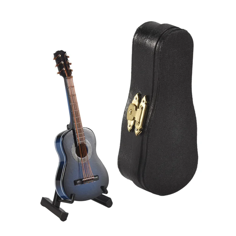 TKOH-A-Gitar Miniatur Kayu dengan Dudukan dan Casing Alat Musik Mini Model Rumah Boneka Miniatur Dekorasi Rumah Insta Mudah