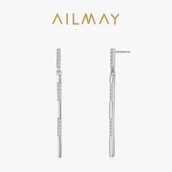 Ailmay 100% 925 Sterling Silver Classic Swing Clear CZ Sparkling Dangle Ear Earrings For Women Wedding Engagement Jewelry Gift