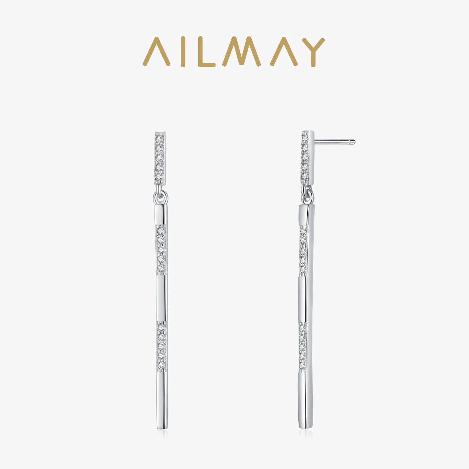 Ailmay 100% 925 Sterling Silver Classic Swing wyczyść CZ Sparkling Dangle kolczyki dla kobiet biżuteria na prezent zaręczynowy