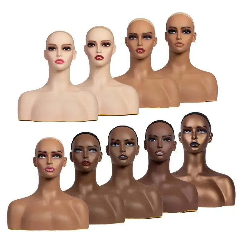 Double Shoulder Model Head Black Model Head Necklace Display PVC Women 42cm Material
