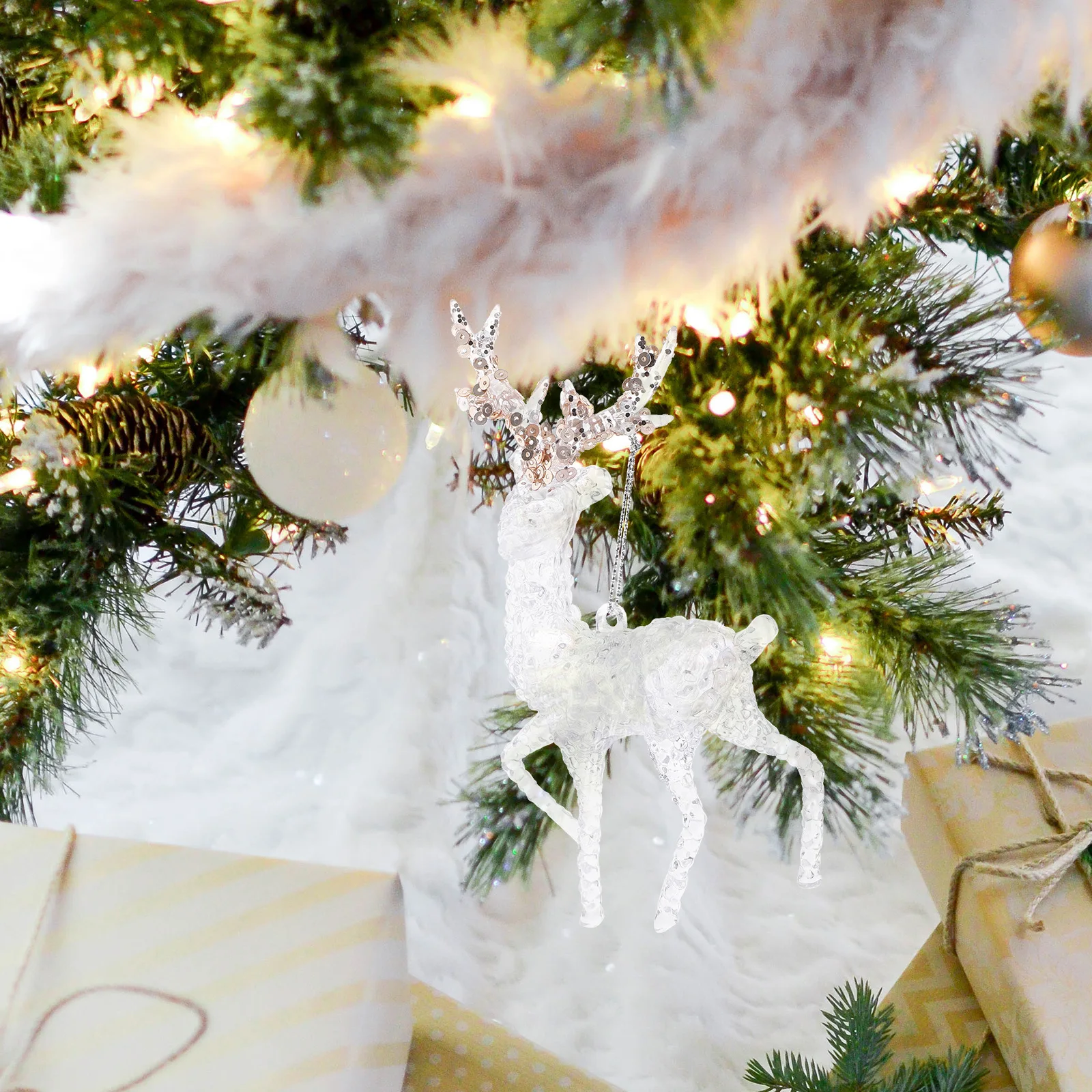 

2Pcs Clear Acrylic Christmas Elk Pendant Xmas Tree Hanging Decoration Festive Christmas Party Home Decor Elk Pendant