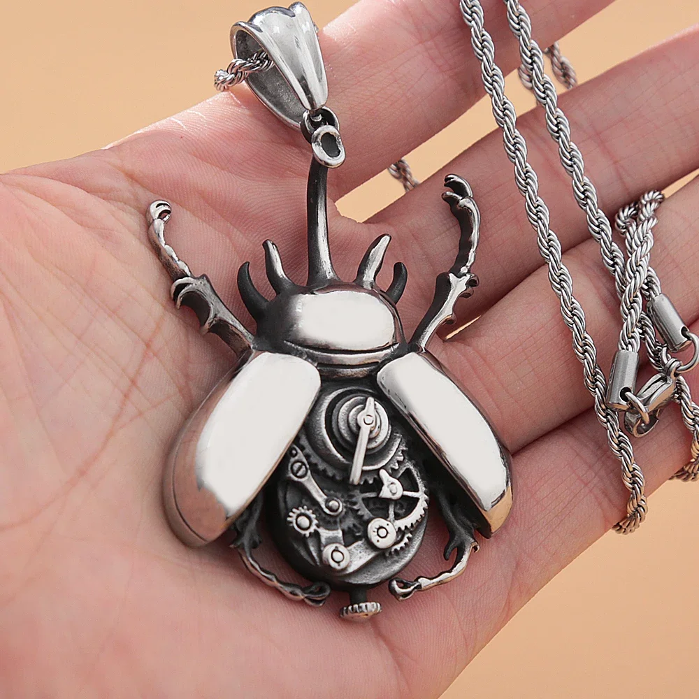 Punk Hip Hop Steam Mechanical Insect Pendant Men Necklace Unique Cool Men Stainless Steel Biker Necklace Chain Jewelry