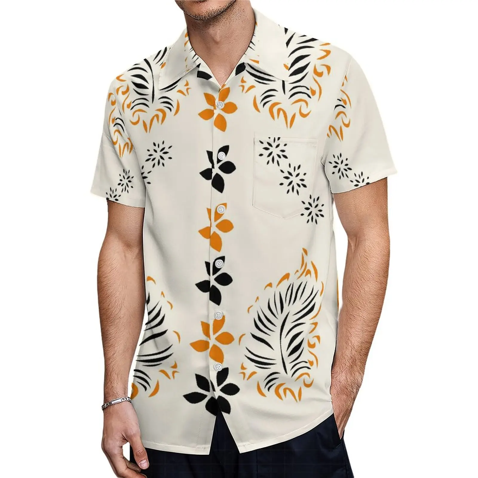 Summer Fashion Micronesia Mumu Square Neck Puffy Dress And Men'S Pocket Shirt Polynesian Design Couple Set 