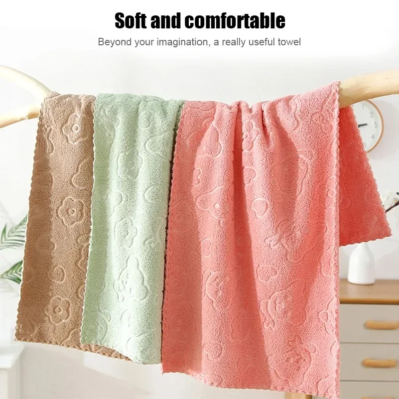 5-Piece Set Soft Absorbent Coral Fleece Quick-Drying Bathroom Towels Cute Fun Design Face Towels for Home