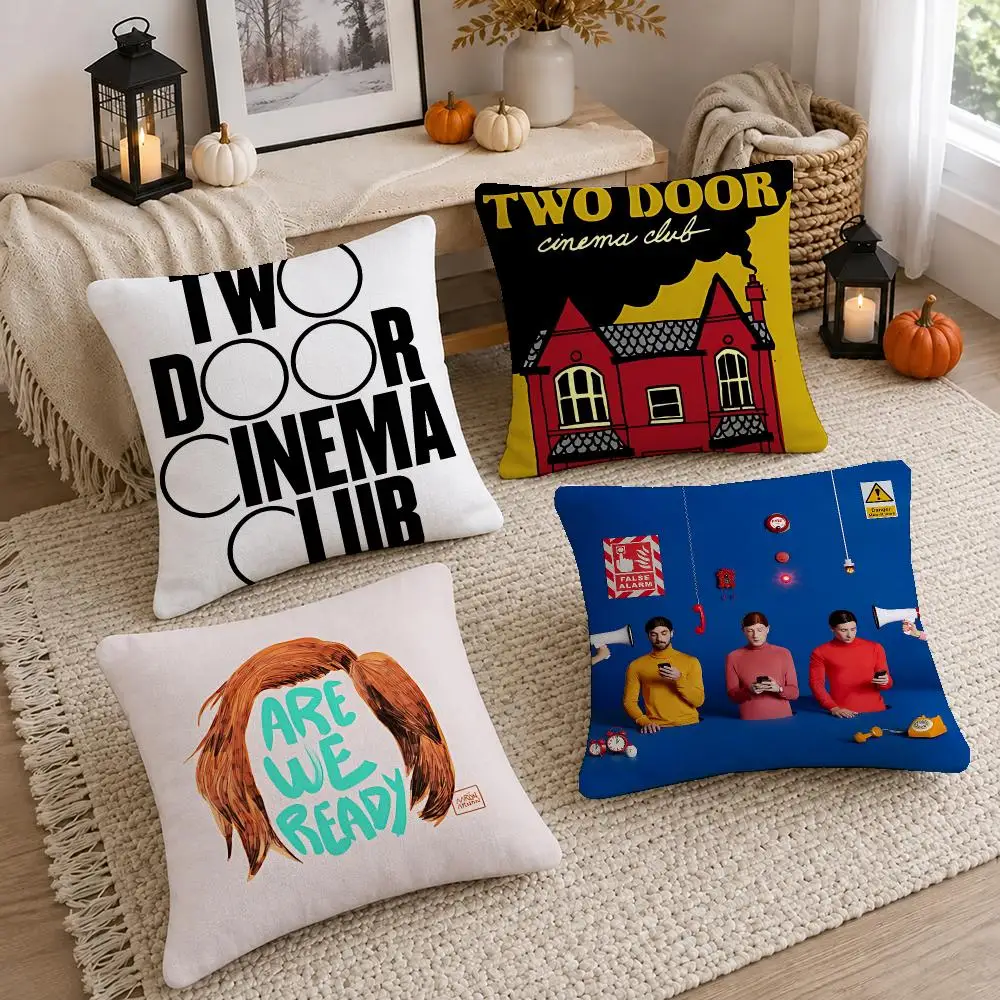 Indie Band Two Door Cushion Cover Washable Short Plush Pillowcase, Wrinkle Resistant Cushion Cover for Bedroom Decor Gift