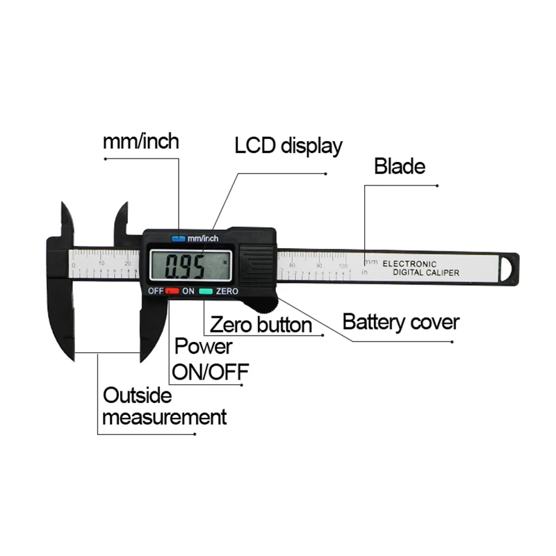 Cheap Price Lightweight Plastic Digital Vernier Caliper 0-100mm/150mm LCD Screen Jewelry Ring Measuring Electronic Micrometer