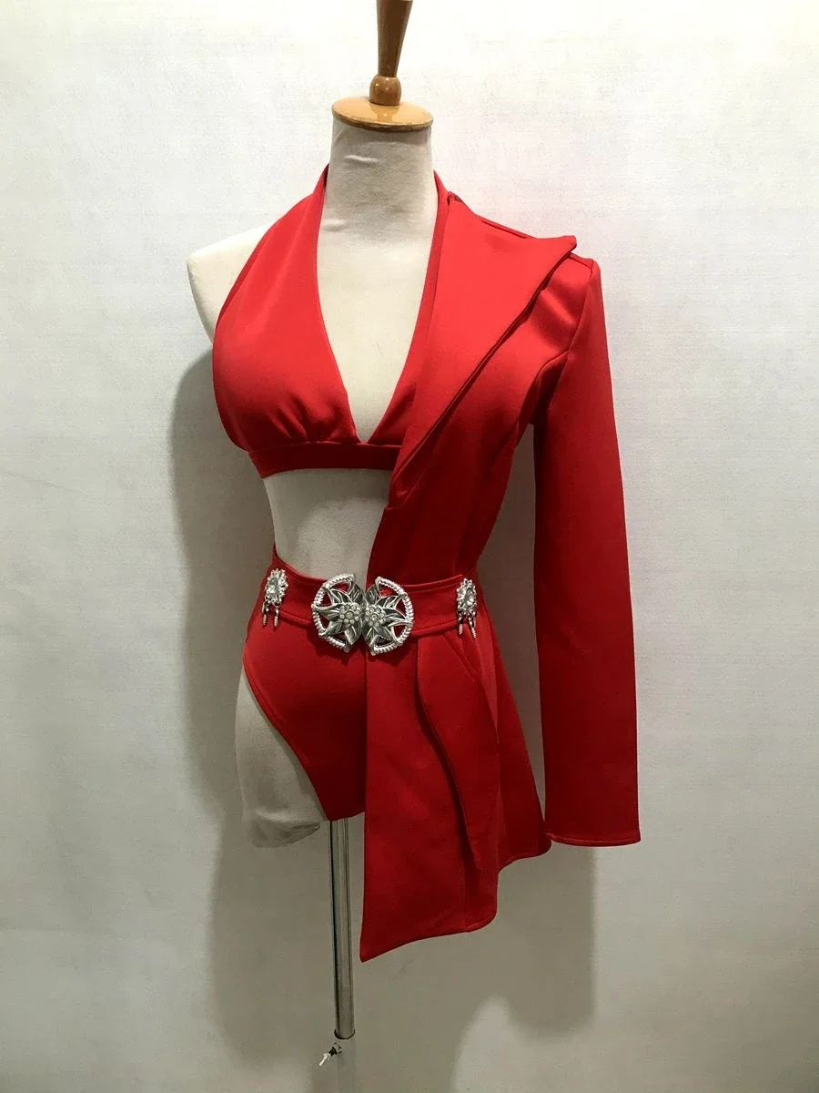 سترة بيكيني نسائية غير منتظمة ، ملابس أداء مسرحي ، فريق راقصة مغنية نسائية للبار ، زي الهذيان ، زي رقص الجاز الحديث