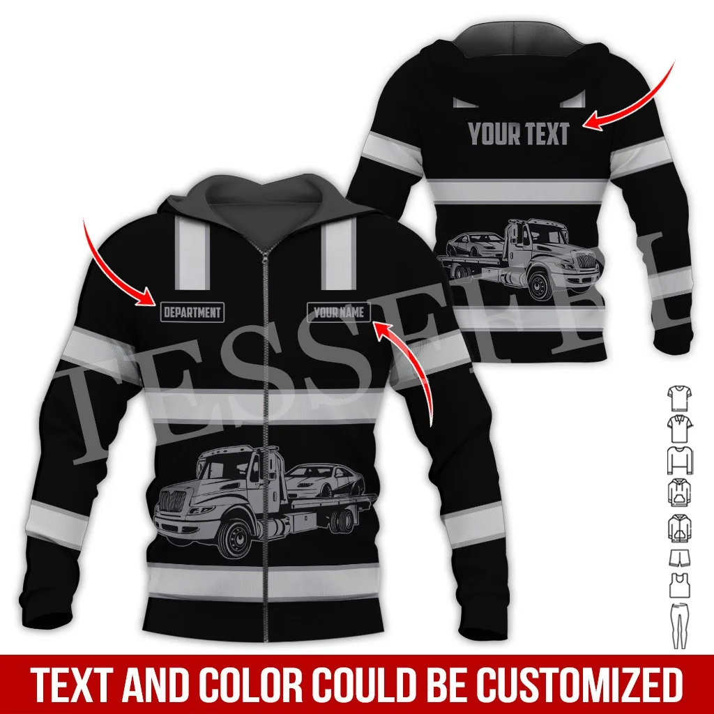 Custom Name Cosplay Worker Heavy Equipment Tow Truck Multicolor Retro Tattoo 3DPrint Harajuku Casual Pullover Jacket Hoodies A18