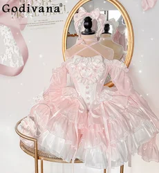 Women's Pink Princess Dress Exquisite Elegant Big Bow Trailing Sleeveless Strapless Evening Dress Ladies Lolita Party Dresses