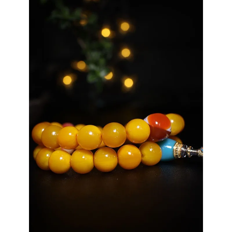 Authentic Tibetan Snow Mountain Golden Yak Bracelet for Men and Women, Handheld Highland Tibet Natural Horn Buddhist Bead B