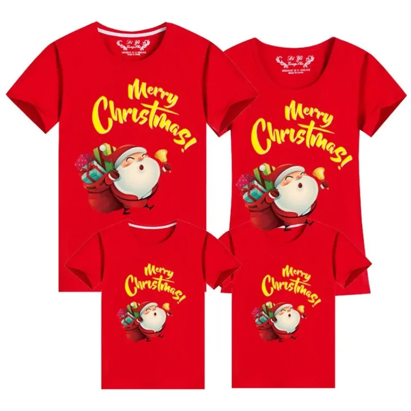 Women Men Christmas Cotton Tops Family Matching Clothing Tees Santa Print Couple T Shirts Dad Mom Daughter Kids Family Outfits