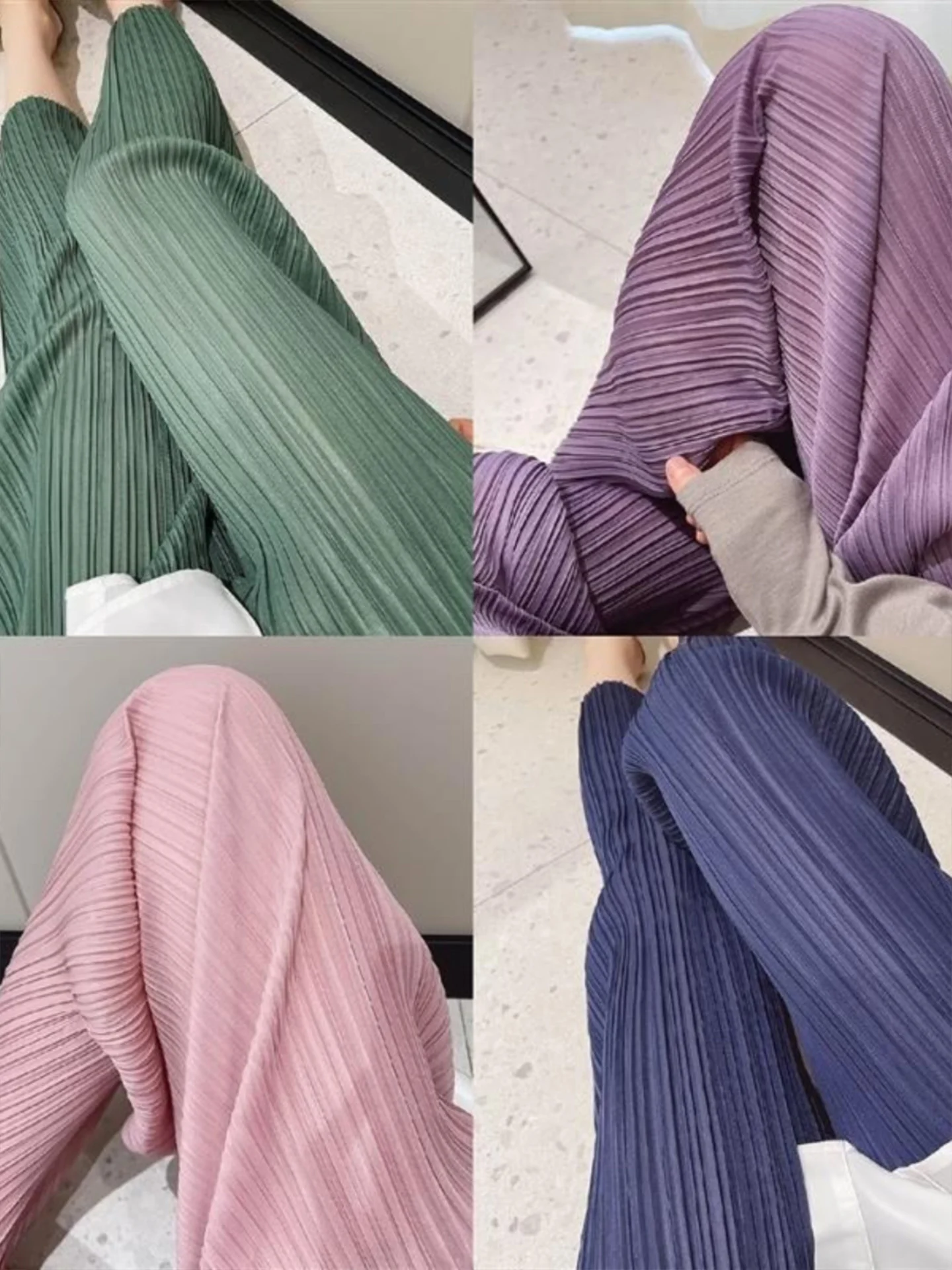 

High Waist Wide Leg Pants Women's Casual Nine Points Pure Color Versatile Pleated Long Trousers Fashionable Commute Style